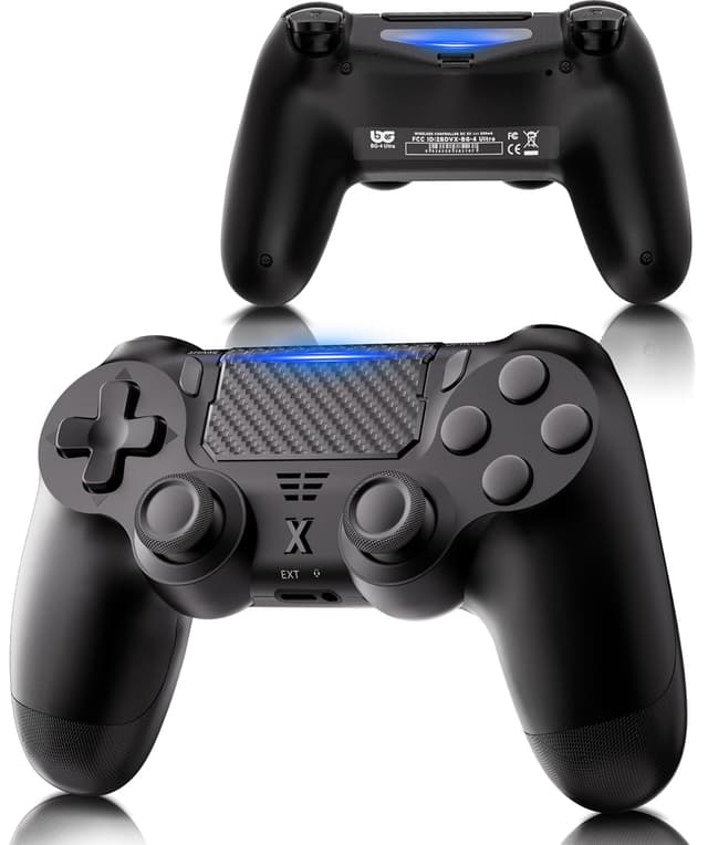 Detalle de RUIZHI Wireless Controller für PS4 – Gamepad mit Turbo, Dual-Vibration, 6-Achsen-Gyro und Touchpad (PC-kompatibel) in Schwarz