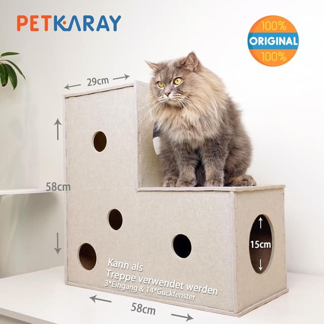 Detalle de PETKARAY Katzentunnel mit Katzenhöhle aus Filz – Original Katzenversteck für Indoor-Katzen