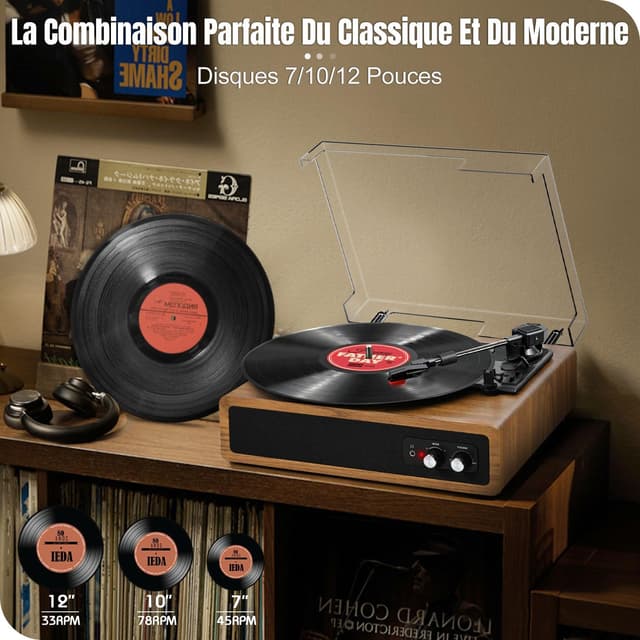 Thumbnail 5 de FYDEE Tourne-Disque Vinyle 3 vitesses avec Bluetooth