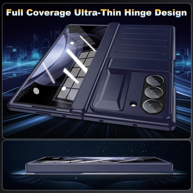 Detalle 2 de for Samsung Galaxy Z Fold6 Slim Hinge Stand Case with Screen Protector (Blue)