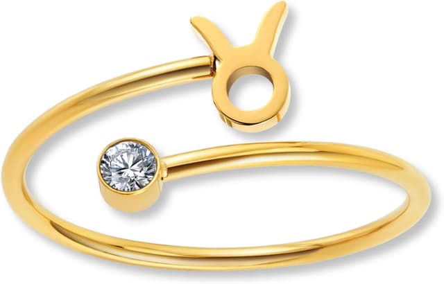 Detalle de Anello zodiacale placcato oro 18K con zirconi, regolabile (misura 52–60) e impermeabile in acciaio 316L