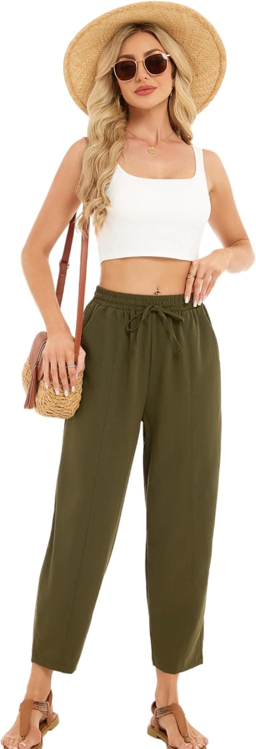 Detalle de Enjyam women’s cropped barrel-leg trousers (olive green, XXL)
