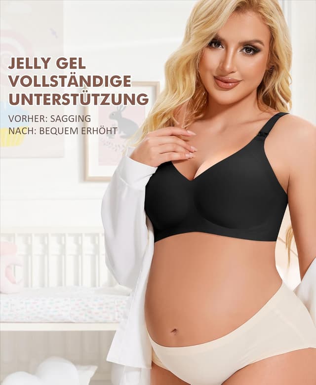 Detalle de QooNoo Still-BH ohne Bügel für Schwangerschaft & Stillzeit (gepolsterte 3D-Cups, Baumwolle-Feel, Schlaf-Bralette)