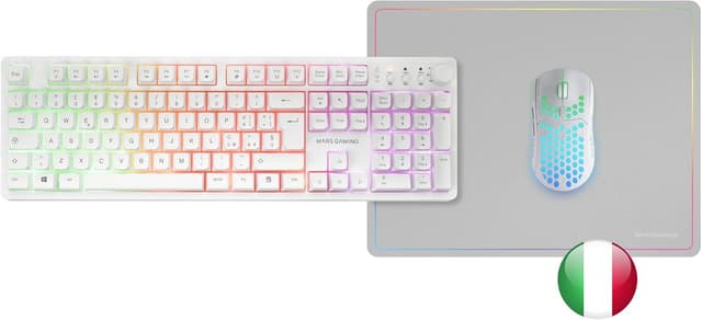 Detalle 2 de Mars Gaming MCPWX (Italiano) Combo Gaming Wireless 3-in-1 DualPro Link 2.4GPRO con tastiera RGB, mouse 3200DPI e tappetino 360x260 mm, Bianco