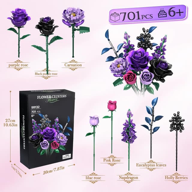 Thumbnail 5 de Rongmeiz Set de Construcción de Ramos de Flores 701 piezas