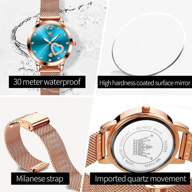 Thumbnail 5 de OLEVS Damenuhr Roségold 30 m