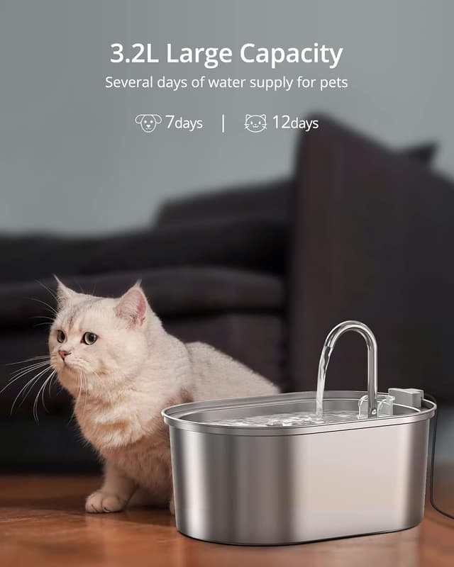 Detalle de Petace Stainless Steel Cat Water Fountain 3.2L