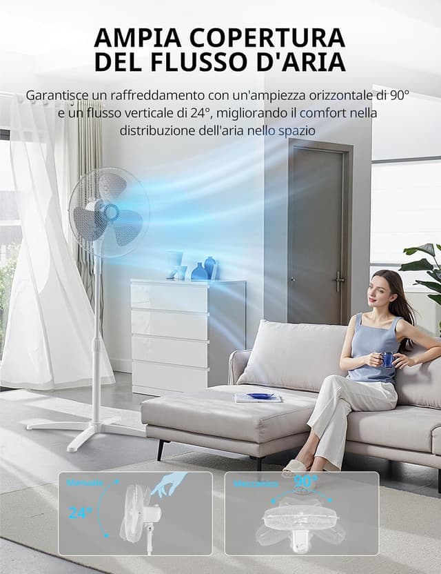 Detalle de COMFEE' CFS40PW00A2 ventilatore a piantana da 40W con 3 velocità e oscillazione 90°