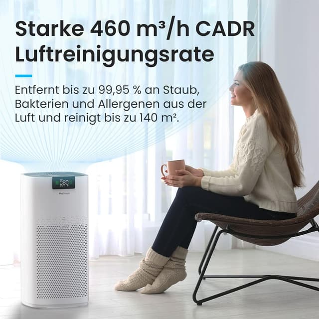 Detalle 2 de Pro Breeze Luftreiniger mit HEPA 13 Filter, UV-C Lampe & Luftionisierer (CADR 460 m³/h) – für Räume bis 140 m²