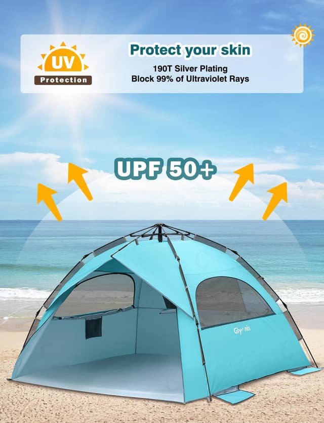 Detalle de Glymnis Large Pop Up Beach Tent (for 4-6), Instant Automatic UV Sun Shelter