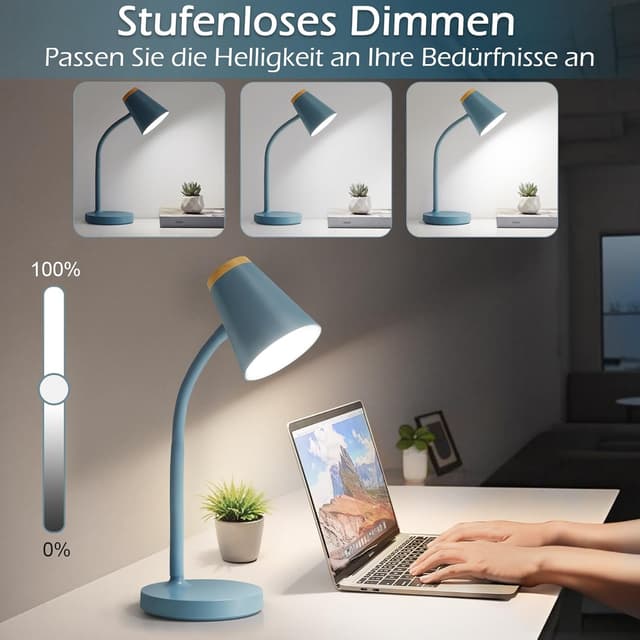 Detalle de GyroVu LED-Schreibtischlampe mit Touch-Dimmung und flexiblem Gänsehals (blau)