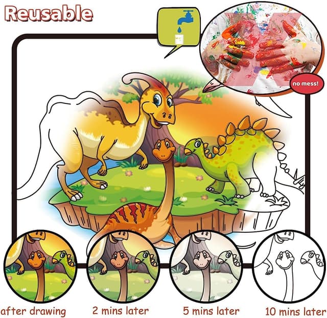 Detalle de hapray 2-Pack Magic Water Colouring Books for Toddlers (Dinosaur & Animal) — reusable mess-free doodle pads