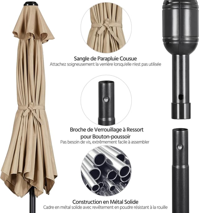 Thumbnail 6 de Yaheetech Parasol de jardin inclinable 230 cm, toile polyester et 6 baleines métalliques