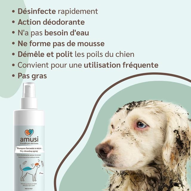 Detalle de amusi Shampooing Chien : shampooing sec anti-odeur sans rinçage (250 ml)