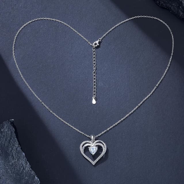 Detalle de Lyniuoy 18K White Gold Plated Heart Necklaces with Cubic Zirconia Pendant – Romantic gift jewellery for women