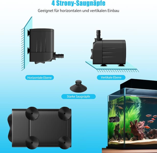 Detalle de Lnicez Aquarium Pumpe 45 W mit 3.200 L/h – Tauchpumpe für Aquarium, Teich & Springbrunnen