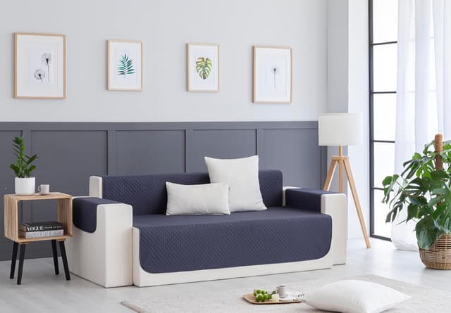 Detalle de Housse de canapé matelassée à losanges Todocama pour canapé 3 places – gris foncé, respirante et facile d’entretien