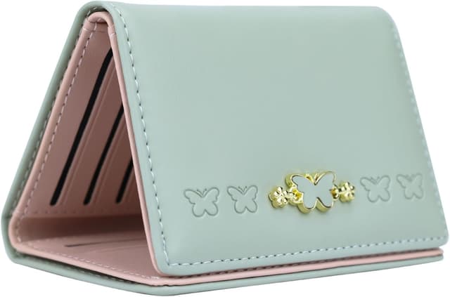 Detalle de Farcauo Damen-Portemonnaie klein mit Ausweisfach & Kartenhüllen „Grüner Schmetterling“