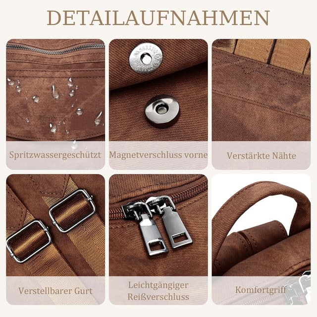 Detalle 2 de LEASOUL Damen-Rucksack-Set wasserdicht aus veganem Leder – Diebstahlschutz & 3-in-1 (Rucksack/Handtasche/Schultertasche)