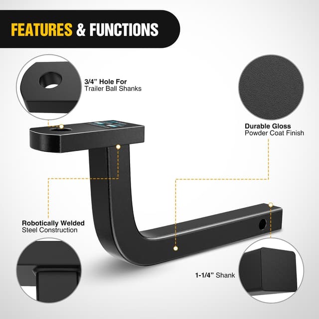 Detalle de Nilight Trailer Hitch Ball Mount with 1/2" Hitch Pin Clip (Fits 1-1/4" Receiver) – 5" Rise, Class 2