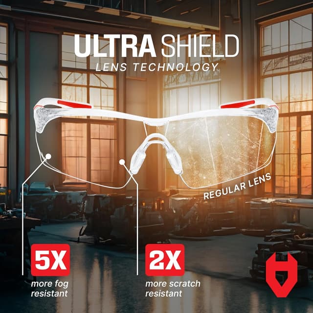 Detalle de NoCry Clear Cycling Glasses for Women (White & Red) – Anti-fog, Scratch-Resistant Wrap-Around Safety Glasses with UV Protection