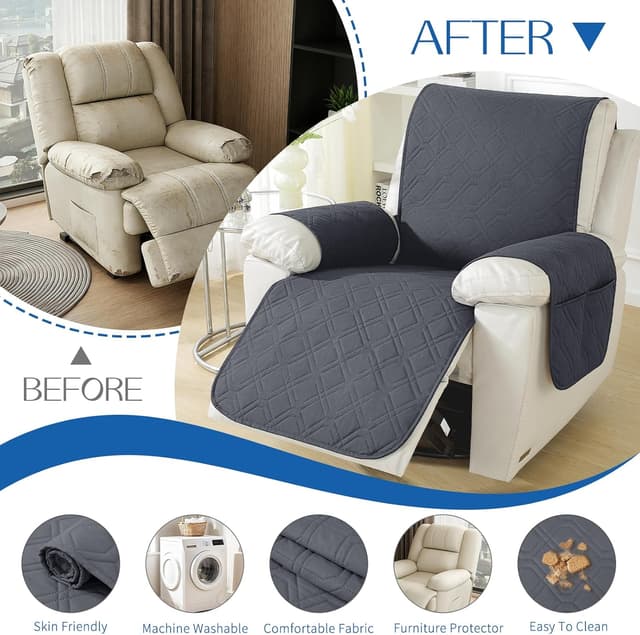 Detalle de YSTELLAA Copripoltrona Relax Reclinabile Grande da 1 posto impermeabile grigio scuro con braccioli (rimovibili)