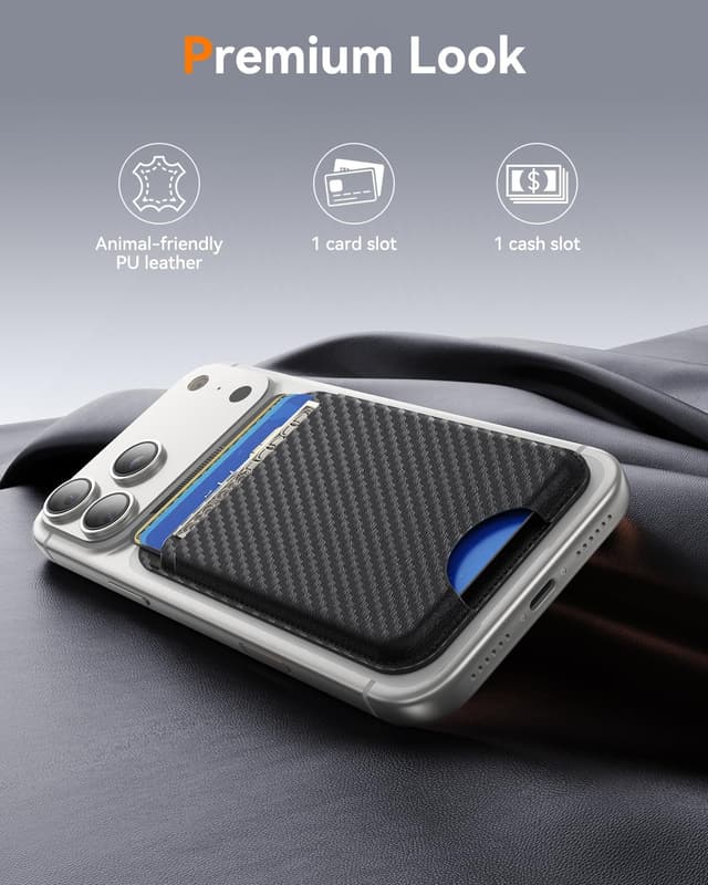 Detalle de Fanseesy MagSafe Wallet (Carbon Fibre) – Slim 5 Card Holder with Magnetic Closure