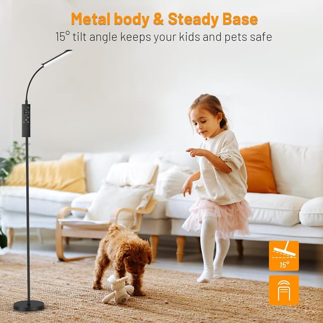 Detalle de MUKUXIN LED Uplighter Floor Lamp with Remote & Touch Control (Black) – 18W Dimmable with Timer