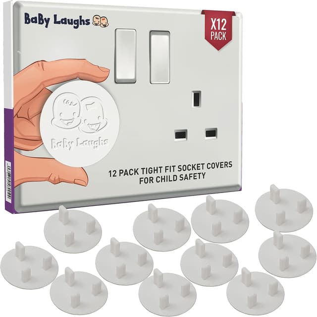 Detalle de BaBy Laughs Plug Socket Covers UK (12-pack) – Tight Fit Waterproof Wall Protector for Baby Proofing