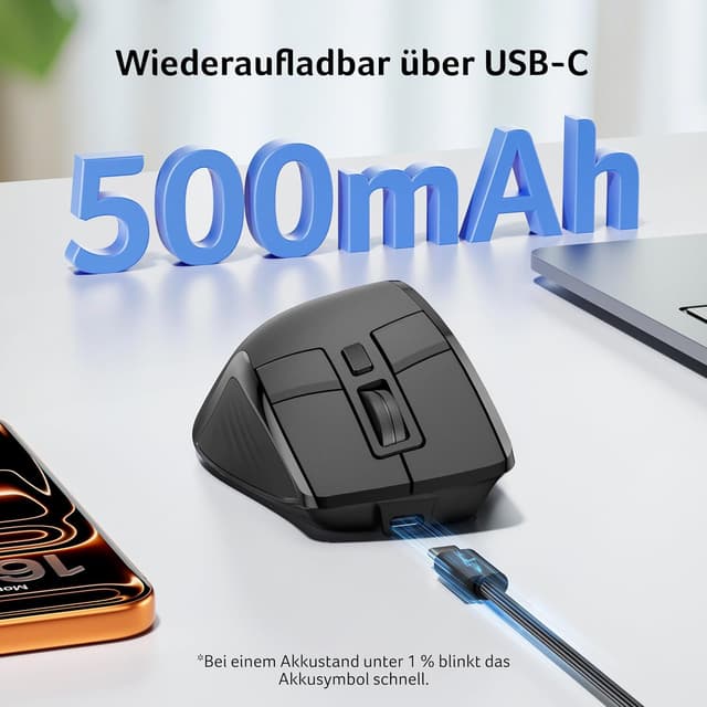 Detalle de Acer Kabellose Maus Tri-Mode 4000 DPI mit OLED für bis zu 4 Geräte (Bluetooth, 2,4 GHz & Kabel)