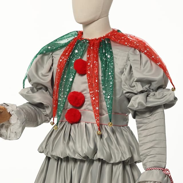 Detalle de CAMDOM viktorianischer Netzkragen mit Glöckchen – Clown-/Karnevalskragen für Erwachsene (Rot/Grün/Schwarz)