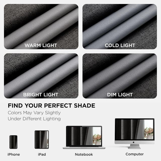 Detalle de Joydeco Rideaux occultants thermiques 167x228 cm (2 panneaux) effet lin à œillets, noir