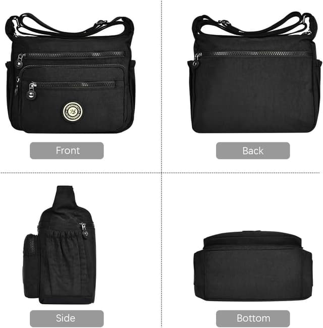 Detalle 2 de Aucuu Nylon Umhängetasche für Damen – Crossbody Bag mit mehreren Fächern, wasserabweisend und mit RFID-Fach