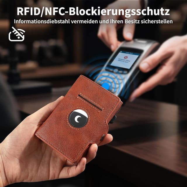 Detalle de BAIGIO Airtag Geldbörse Herren – Smart Wallet mit Münzfach, RFID-Schutz und Pop-up Kartenetui (braun)