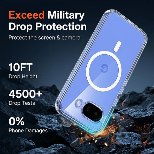 Detalle 2 de Coque magnétique jrester pour Google Pixel 10a + 3 protections écran en verre trempé (transparent)