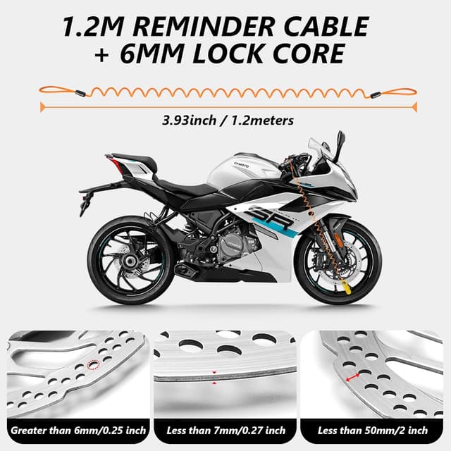 Detalle de Bloccadisco moto con allarme 110 dB – Lucchetto antifurto impermeabile con cavo da 1,5 m e borsa