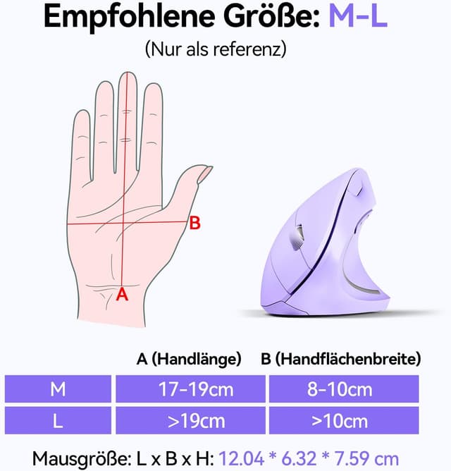 Detalle de TECKNET ergonomische vertikale Maus (kabellos, Bluetooth 5.0 + 3.0 + 2,4G, 4800 DPI, 6 Tasten)