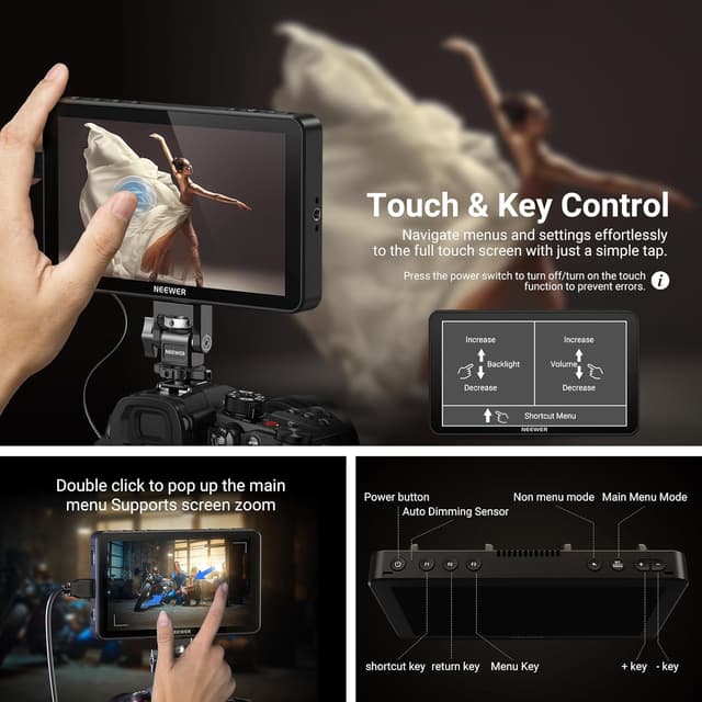 Thumbnail 6 de NEEWER F600 7-inch Camera Field Monitor with 2400nit Touchscreen, 4K HDMI Loop and Custom 3D LUT