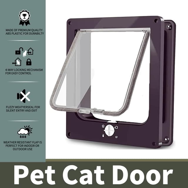 Detalle de Easy Joy 4 Way Locking Cat Flap Medium with Magnets (Brown) — quiet manual pet door for cats and small dogs