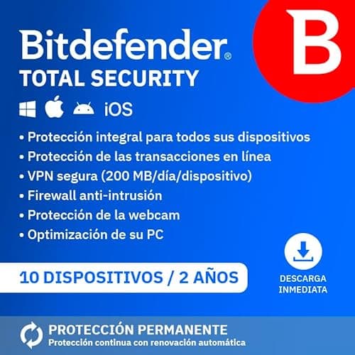 Imagen de Bitdefender Total Security| 10 Dispositivos | 2 Años | PC/Mac/iOS/Android | Código de activación por email | Renovación automática en OfertitasTOP