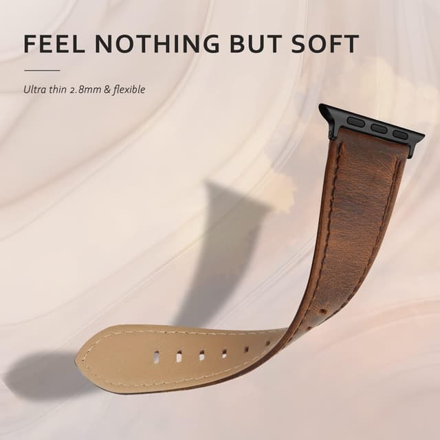 Detalle 2 de Tuocal Genuine Leather Strap for Apple Watch (42mm/44mm/45mm/46mm) – Vintage style leather band with stainless steel connectors