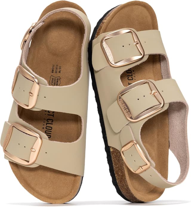 Detalle de Project Cloud Genuine Leather Beach Sandals for Women (Garda) with Memory Foam Slingback Slides