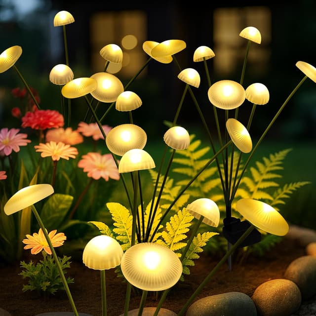 Detalle de PATIOPIA Solar Mushroom Firefly Lights (4-pack) – waterproof garden path lights with a warm sway glow