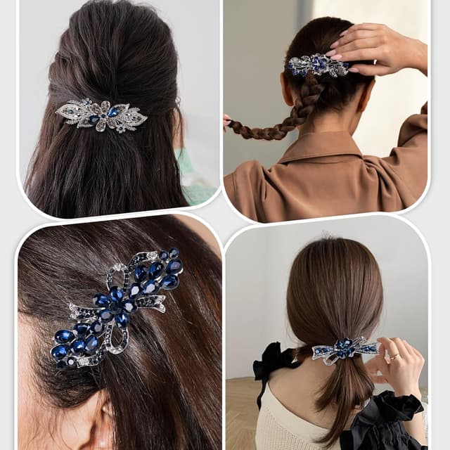 Thumbnail 6 de Dalababa Haarspange Blume Vintage Blau mit Strass, Clip für Damen, Frauen & Mädchen