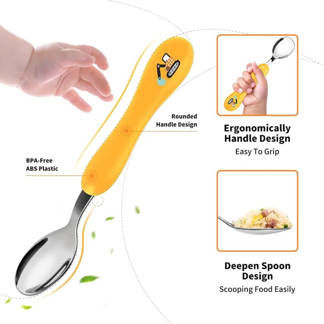 Detalle 2 de Lehoo Castle KinderBesteck 6-teilig (Edelstahl 18/8 + Kunststoff) für Babys ab 1 Jahr