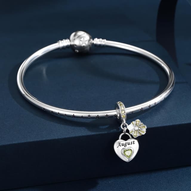 Detalle 2 de LNQOBU 925 Sterling Silber Birthstone Charm „August“ mit Herz-Zirkonia