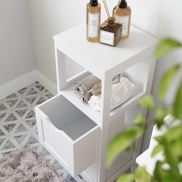 Detalle 2 de VASAGLE Mobile da bagno bianco BBC42WT con 2 cassetti e ripiano aperto