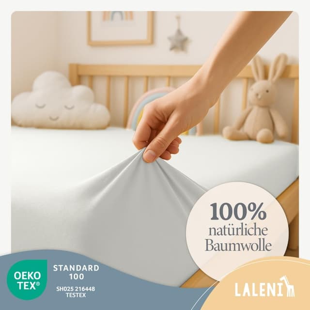 Detalle de Laleni Jersey Spannbettlaken 70x140 cm – für Beistellbett & Stubenwagen, 100% Baumwolle, Oeko-TEX, Ivory