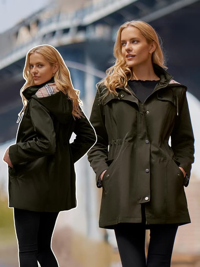 Detalle de SaphiRose PONCHO Regenjacke Damen – winddicht, wasserdicht mit Kapuze und atmungsaktivem Futter