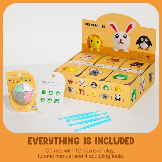 Detalle de LOUFOR Air Dry Clay Kits for Kids (12-Box DIY Set) with Sculpting Tools & Tutorials